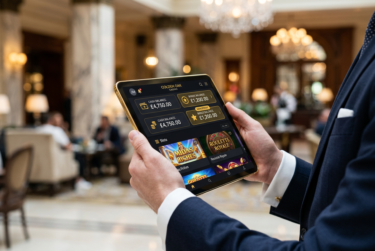 A luxury tablet showing a split-screen bonus strategy interface.