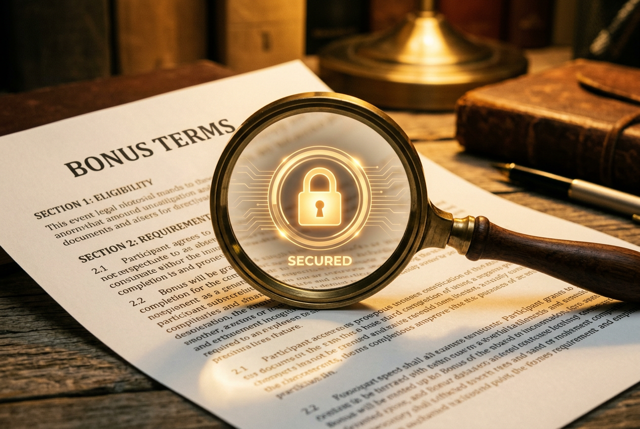 Magnifying glass over a legal document reflecting a digital security lock