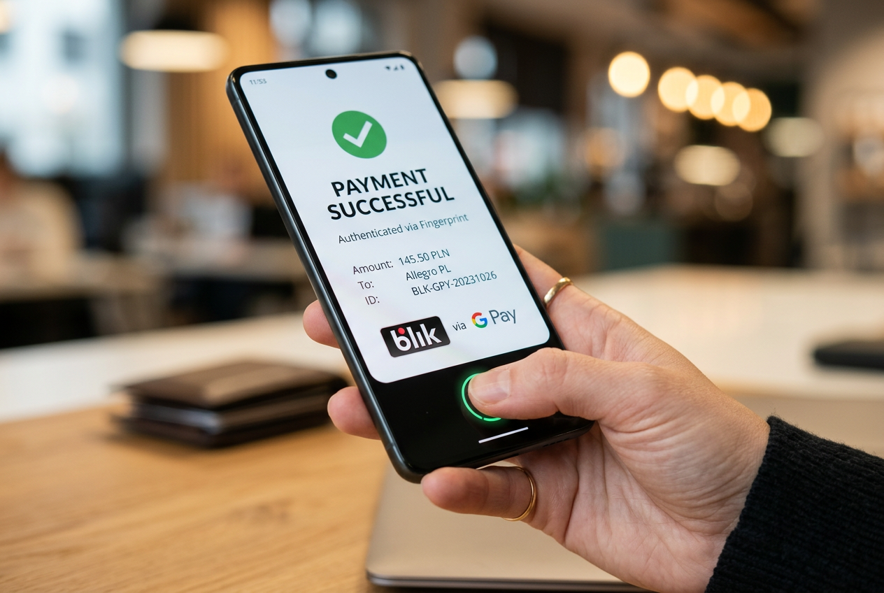 Zbliżenie na płatność mobilną w telefonie przy użyciu biometrii.
